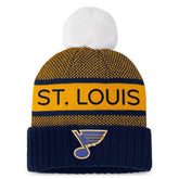 St. Louis Blues Fanatics Women's Authentic Pro Rink Cuffed Knit Hat with Pom Navy/Gold