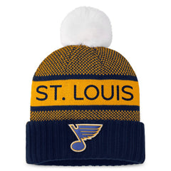 St. Louis Blues Fanatics Women's Authentic Pro Rink Cuffed Knit Hat with Pom Navy/Gold