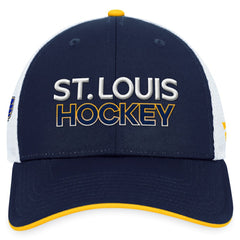 St. Louis Blues Fanatics Authentic Pro Rink Trucker Adjustable Hat Navy