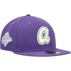 Atlanta Braves Lime Side Patch 59FIFTY Fitted Hat Purple | New Era