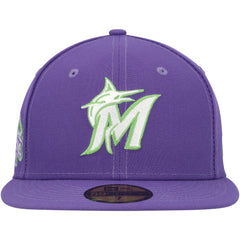 Miami Marlins Lime Side Patch 59FIFTY Fitted Hat Purple | New Era
