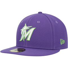 Miami Marlins Lime Side Patch 59FIFTY Fitted Hat Purple | New Era