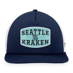Seattle Kraken Fanatics Foam Front Patch Trucker Snapback Hat Deep Sea Blue/White