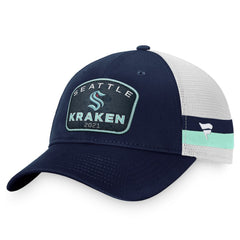 Seattle Kraken Fanatics Fundamental Striped Trucker Adjustable Hat Deep Sea Blue/White