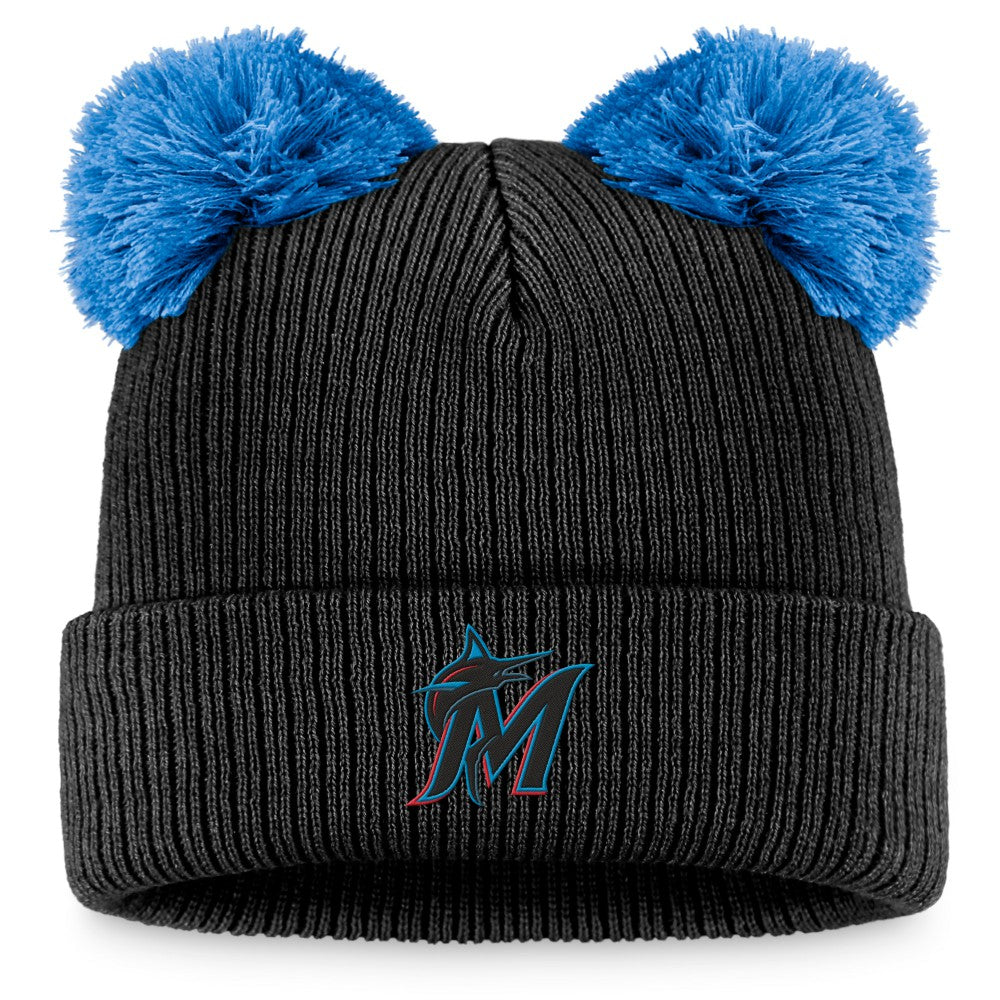 Miami Marlins Women's Double Pom Cuffed Knit Hat Black/Blue