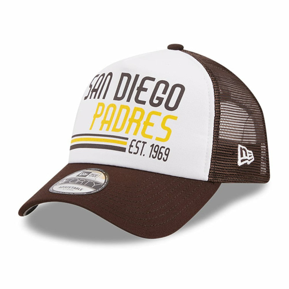 San Diego Padres Stacked A-Frame Trucker 9FORTY Adjustable Hat White/Brown | New Era