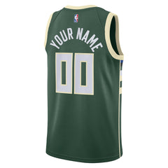 Milwaukee Bucks Unisex Swingman Custom Jersey Hunter Green - Icon Edition