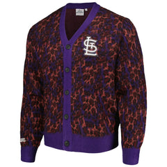 St. Louis Cardinals PLEASURES Cheetah Cardigan Button-Up Sweater Purple