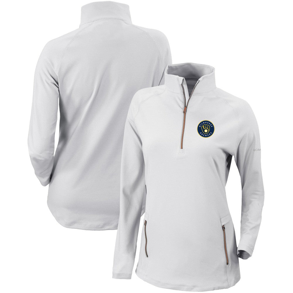 Milwaukee Brewers Women's Omni-Wick Outward Nine Quarter-Zip Pullover Top White | Columbia