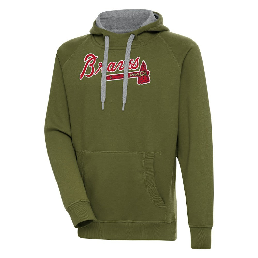 Atlanta Braves Antigua Victory Pullover Hoodie Olive