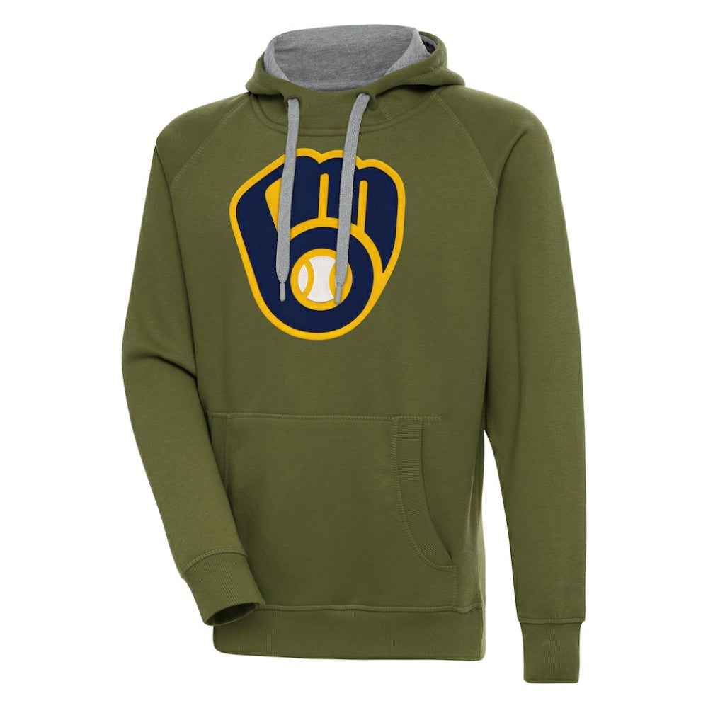 Milwaukee Brewers Antigua Victory Pullover Hoodie Olive