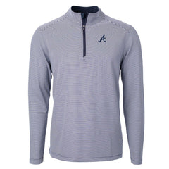 Atlanta Braves Cutter & Buck Virtue Eco Pique Micro Stripe Recycled Quarter-Zip Pullover Top Navy/White