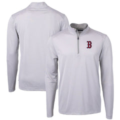 Boston Red Sox Cutter & Buck Virtue Eco Pique Micro Stripe Recycled Quarter-Zip Pullover Top Gray/White
