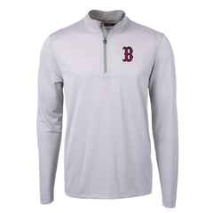 Boston Red Sox Cutter & Buck Virtue Eco Pique Micro Stripe Recycled Quarter-Zip Pullover Top Gray/White