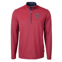 Boston Red Sox Cutter & Buck Virtue Eco Pique Micro Stripe Recycled Quarter-Zip Pullover Top Red/Navy