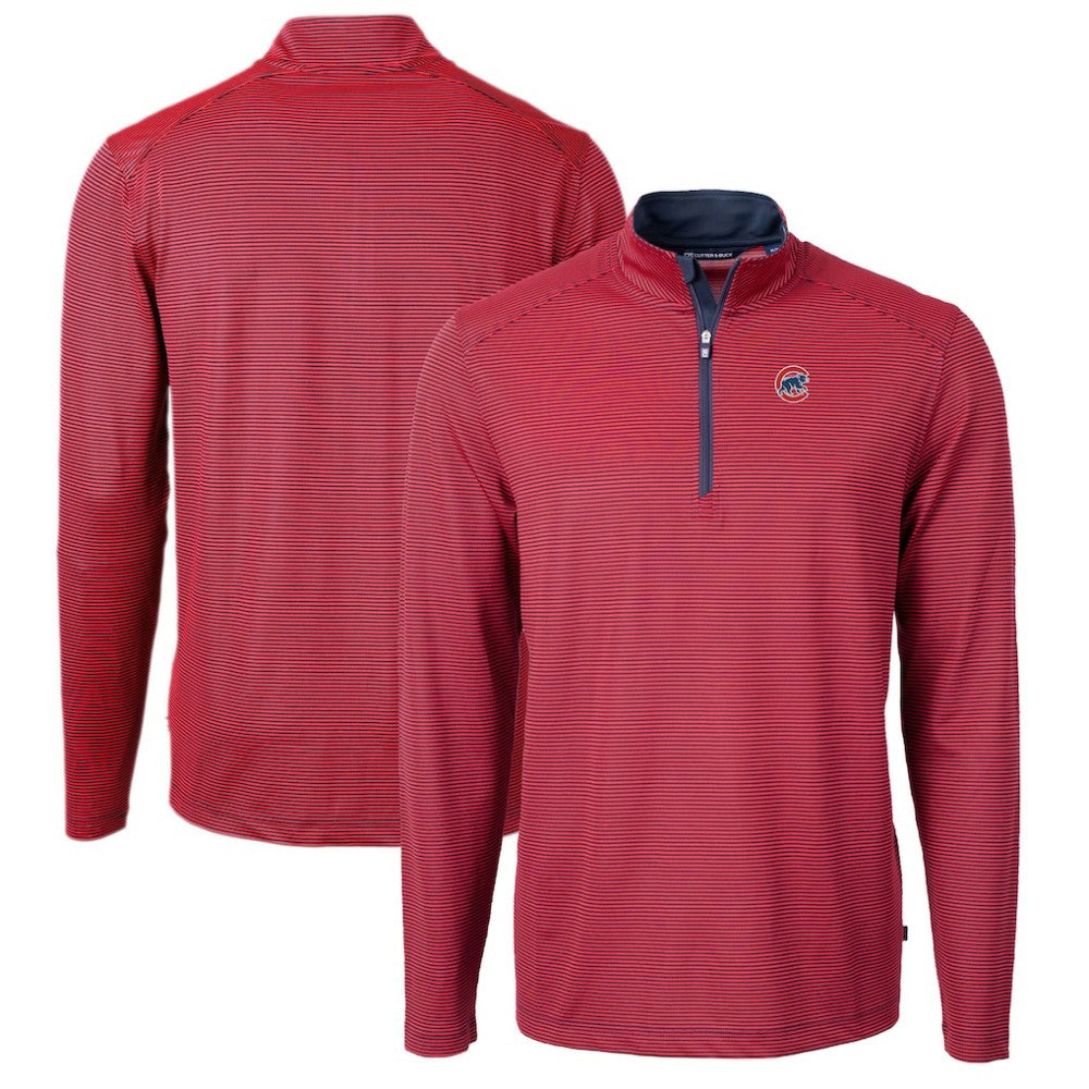 Chicago Cubs Cutter & Buck Virtue Eco Pique Micro Stripe Recycled Quarter-Zip Pullover Top Red/Navy
