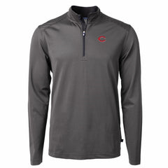 Cincinnati Reds Cutter & Buck Virtue Eco Pique Micro Stripe Recycled Quarter-Zip Pullover Top Black/Gray