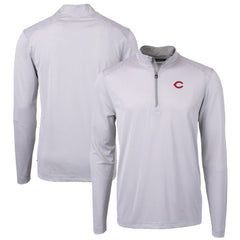 Cincinnati Reds Cutter & Buck Virtue Eco Pique Micro Stripe Recycled Quarter-Zip Pullover Top Gray/White