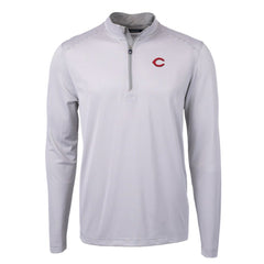 Cincinnati Reds Cutter & Buck Virtue Eco Pique Micro Stripe Recycled Quarter-Zip Pullover Top Gray/White