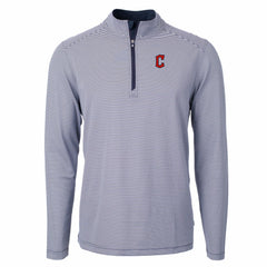 Cleveland Guardians Cutter & Buck Virtue Eco Pique Micro Stripe Recycled Quarter-Zip Pullover Top Navy/White