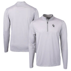Colorado Rockies Cutter & Buck Virtue Eco Pique Micro Stripe Recycled Quarter-Zip Pullover Top Gray/White