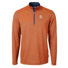 Detroit Tigers Cutter & Buck Virtue Eco Pique Micro Stripe Recycled Quarter-Zip Pullover Top Orange/Navy