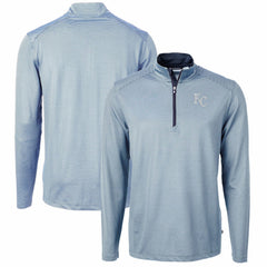 Kansas City Royals Cutter & Buck Virtue Eco Pique Micro Stripe Recycled Quarter-Zip Pullover Top Light Blue/Navy