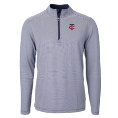Minnesota Twins Cutter & Buck Virtue Eco Pique Micro Stripe Recycled Quarter-Zip Pullover Top Navy/White