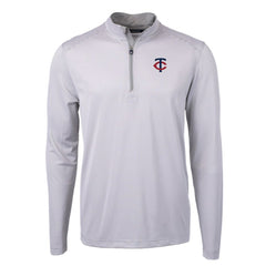 Minnesota Twins Cutter & Buck Virtue Eco Pique Micro Stripe Recycled Quarter-Zip Pullover Top Gray/White