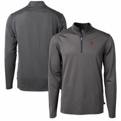 New York Mets Cutter & Buck Virtue Eco Pique Micro Stripe Recycled Quarter-Zip Pullover Top Black/Gray