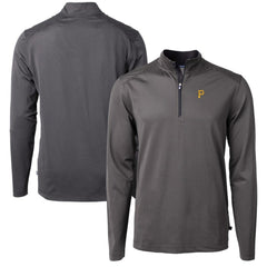 Pittsburgh Pirates Cutter & Buck Virtue Eco Pique Micro Stripe Recycled Quarter-Zip Pullover Top Black/Gray