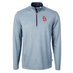 St. Louis Cardinals Cutter & Buck Virtue Eco Pique Micro Stripe Recycled Quarter-Zip Pullover Top Light Blue/Navy