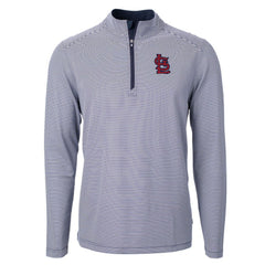 St. Louis Cardinals Cutter & Buck Virtue Eco Pique Micro Stripe Recycled Quarter-Zip Pullover Top Navy/White