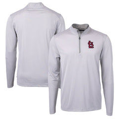 St. Louis Cardinals Cutter & Buck Virtue Eco Pique Micro Stripe Recycled Quarter-Zip Pullover Top Gray/White