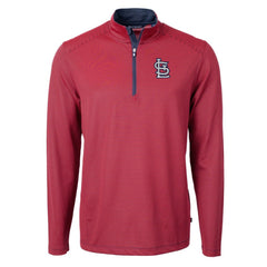 St. Louis Cardinals Cutter & Buck Virtue Eco Pique Micro Stripe Recycled Quarter-Zip Pullover Top Red/Navy