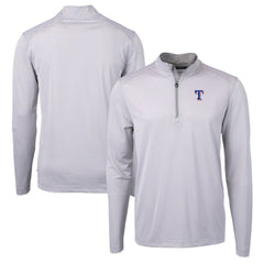 Texas Rangers Cutter & Buck Virtue Eco Pique Micro Stripe Recycled Quarter-Zip Pullover Top Gray/White