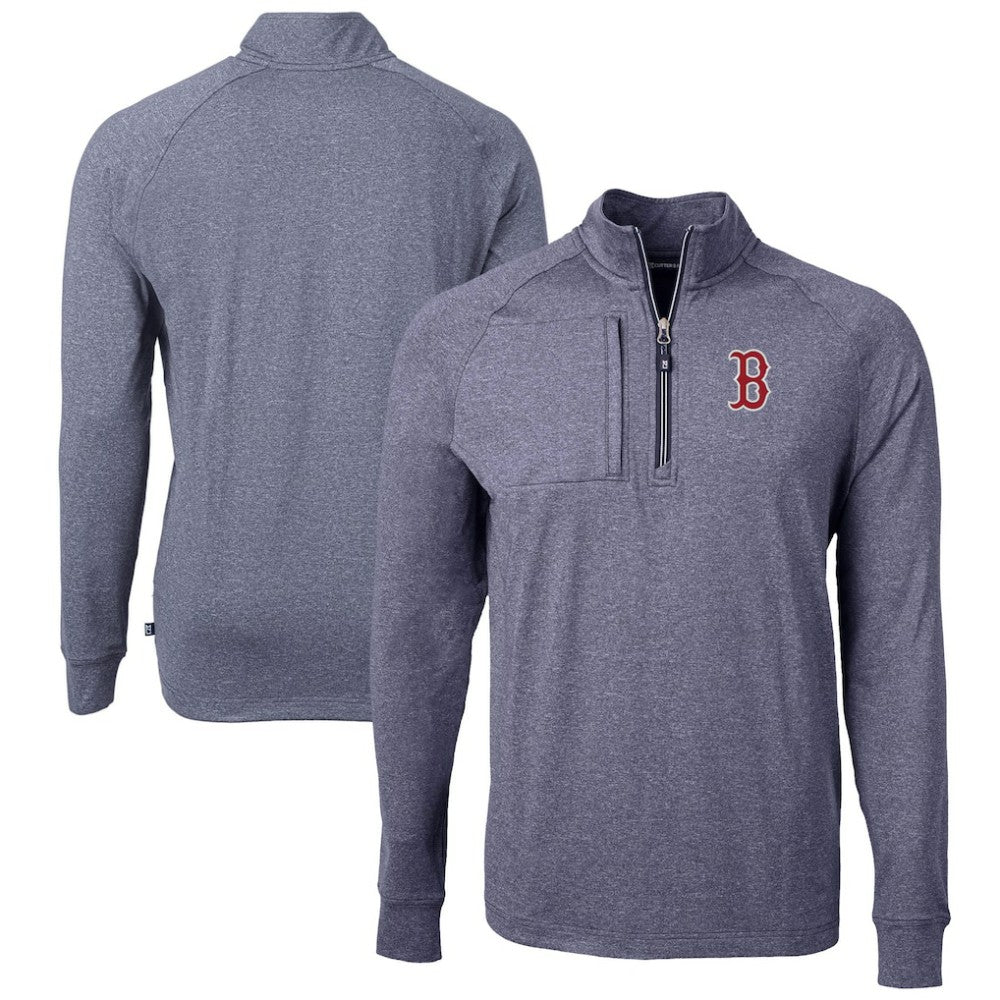 Boston Red Sox Cutter & Buck Adapt Eco Knit Stretch Recycled Quarter-Zip Pullover Top Heather Navy