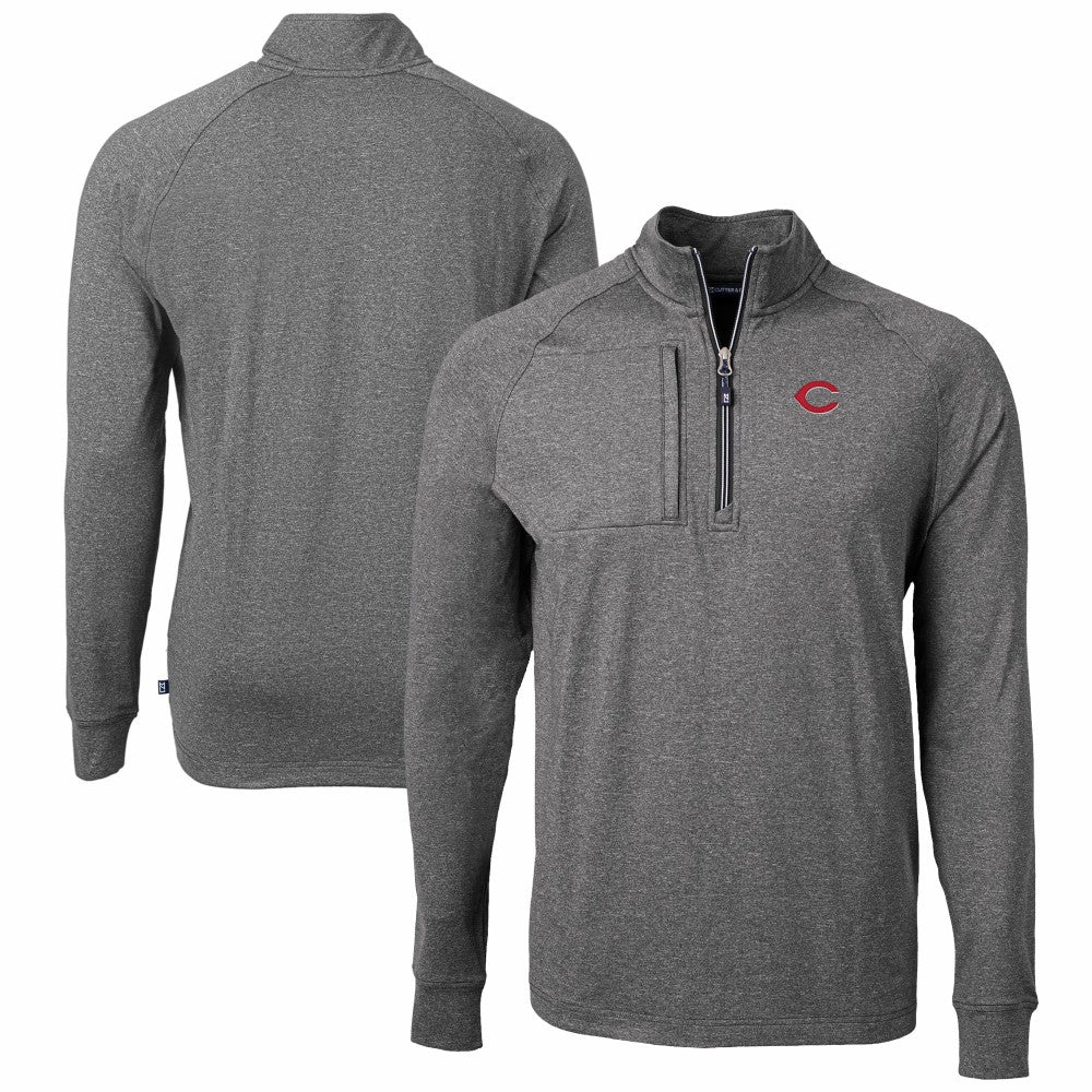 Cincinnati Reds Cutter & Buck Adapt Eco Knit Stretch Recycled Quarter-Zip Pullover Top Heather Black