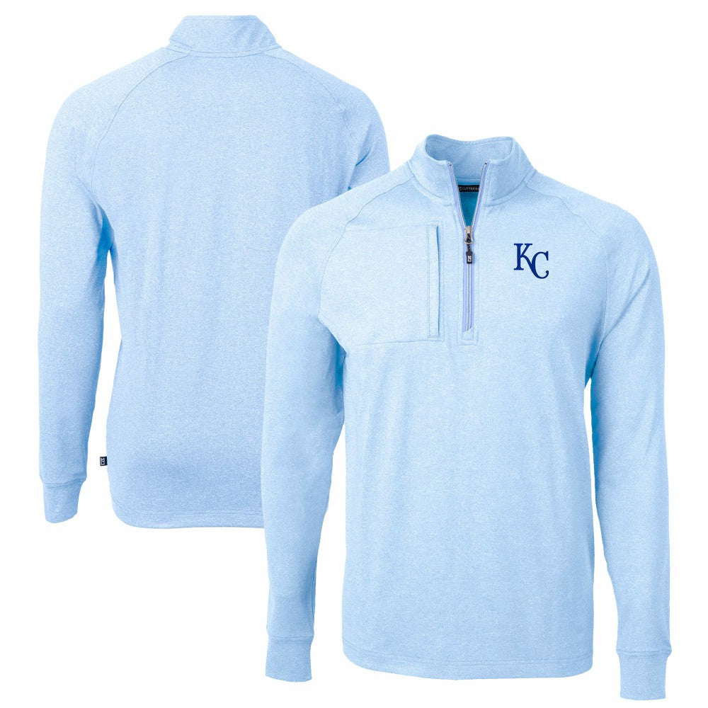 Kansas City Royals Cutter & Buck Adapt Eco Knit Stretch Recycled Quarter-Zip Pullover Top Heather Light Blue