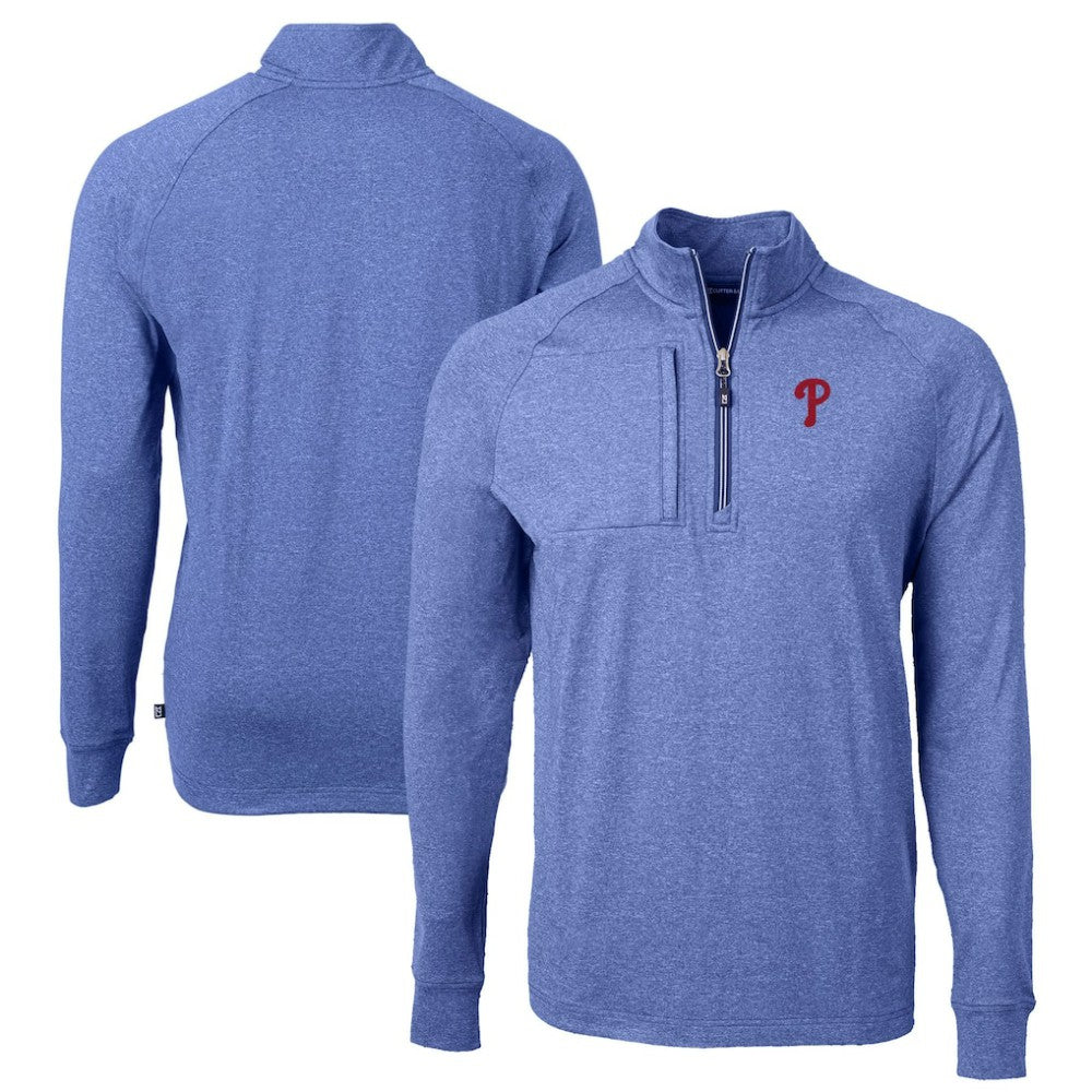 Philadelphia Phillies Cutter & Buck Adapt Eco Knit Stretch Recycled Quarter-Zip Pullover Top Heather Royal