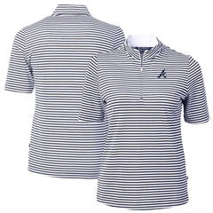 Atlanta Braves Cutter & Buck Women's Virtue Eco Pique Stripe Top Navy