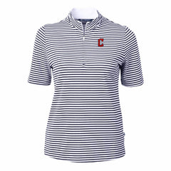 Cleveland Guardians Cutter & Buck Women's Virtue Eco Pique Stripe Top Navy