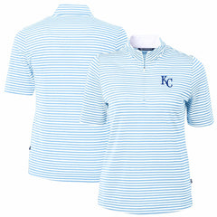 Kansas City Royals Cutter & Buck Women's Virtue Eco Pique Stripe Top Powder Blue