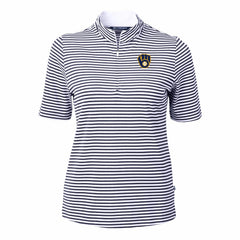 Milwaukee Brewers Cutter & Buck Women's Virtue Eco Pique Stripe Top Navy