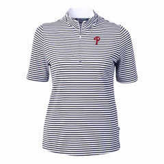 Philadelphia Phillies Cutter & Buck Women's Virtue Eco Pique Stripe Top Navy