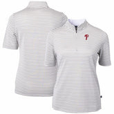 Philadelphia Phillies Cutter & Buck Women's Virtue Eco Pique Stripe Top Gray