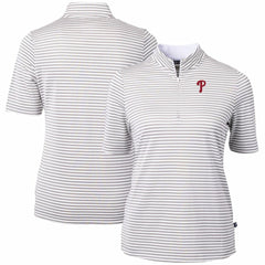 Philadelphia Phillies Cutter & Buck Women's Virtue Eco Pique Stripe Top Gray