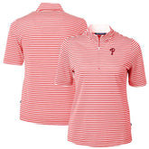 Philadelphia Phillies Cutter & Buck Women's Virtue Eco Pique Stripe Top Red