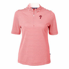Philadelphia Phillies Cutter & Buck Women's Virtue Eco Pique Stripe Top Red