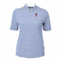 Philadelphia Phillies Cutter & Buck Women's Virtue Eco Pique Stripe Top Blue